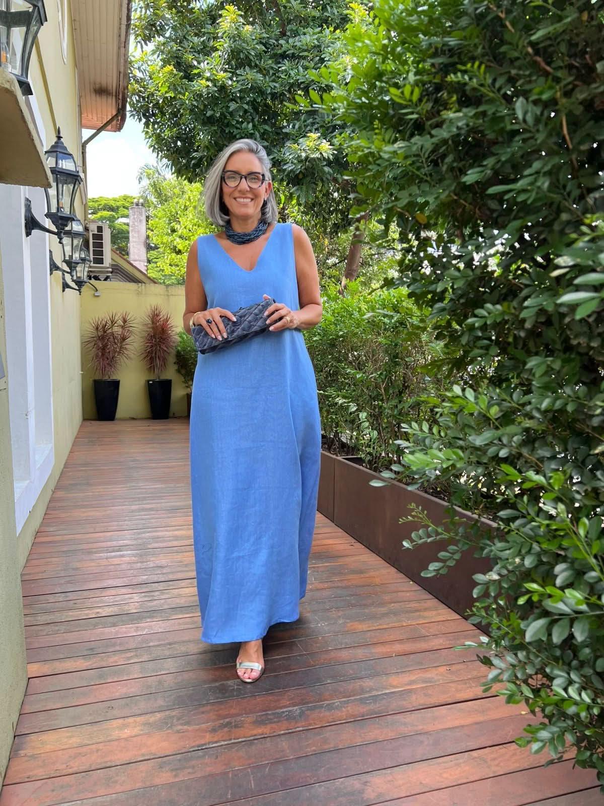 Vestido Paula Linho Azul