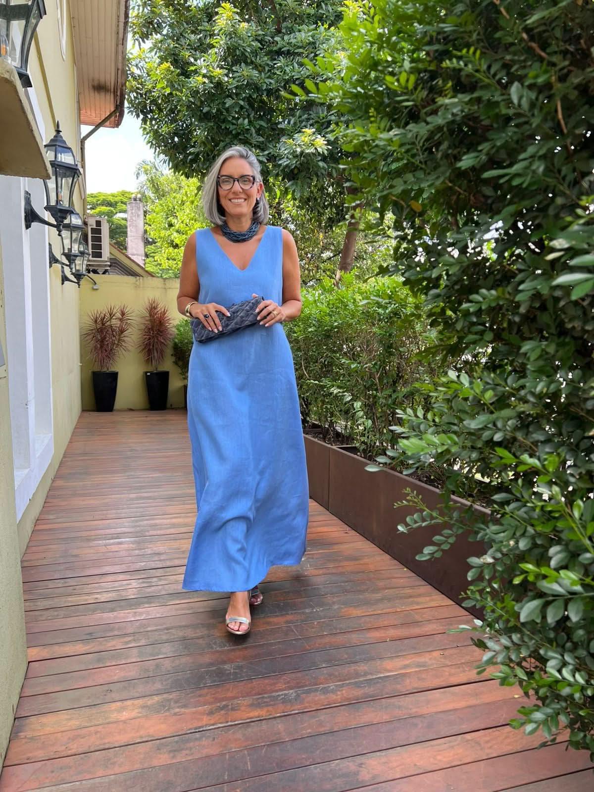 Vestido Paula Linho Azul