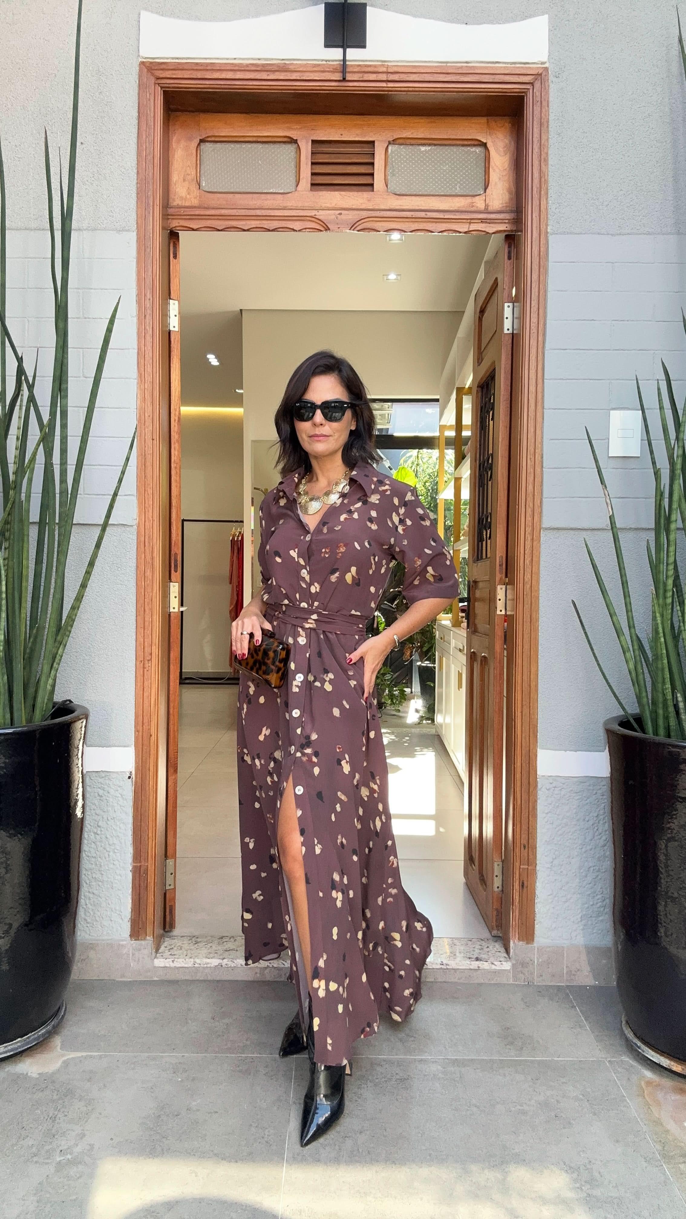 Vestido Chemisier Seda Pura Uva