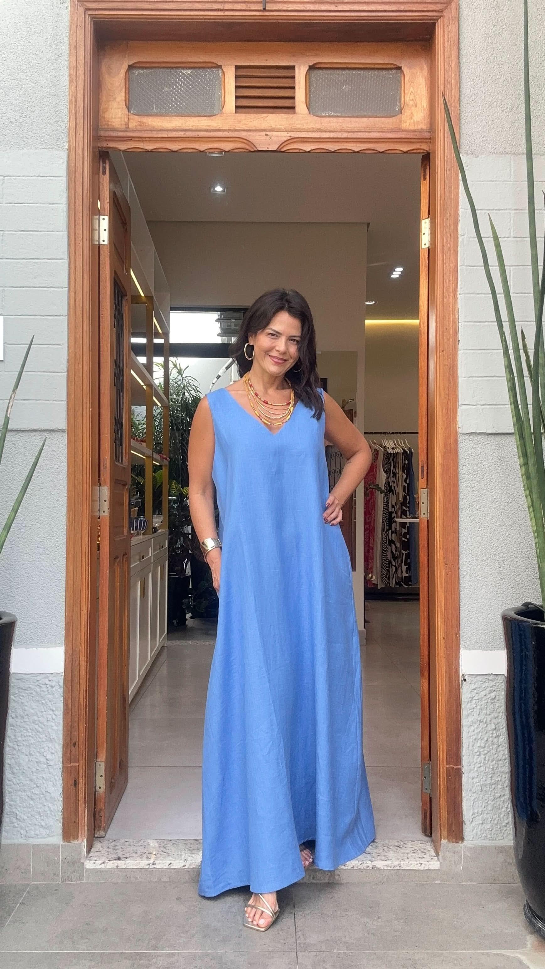Vestido Paula Linho Azul
