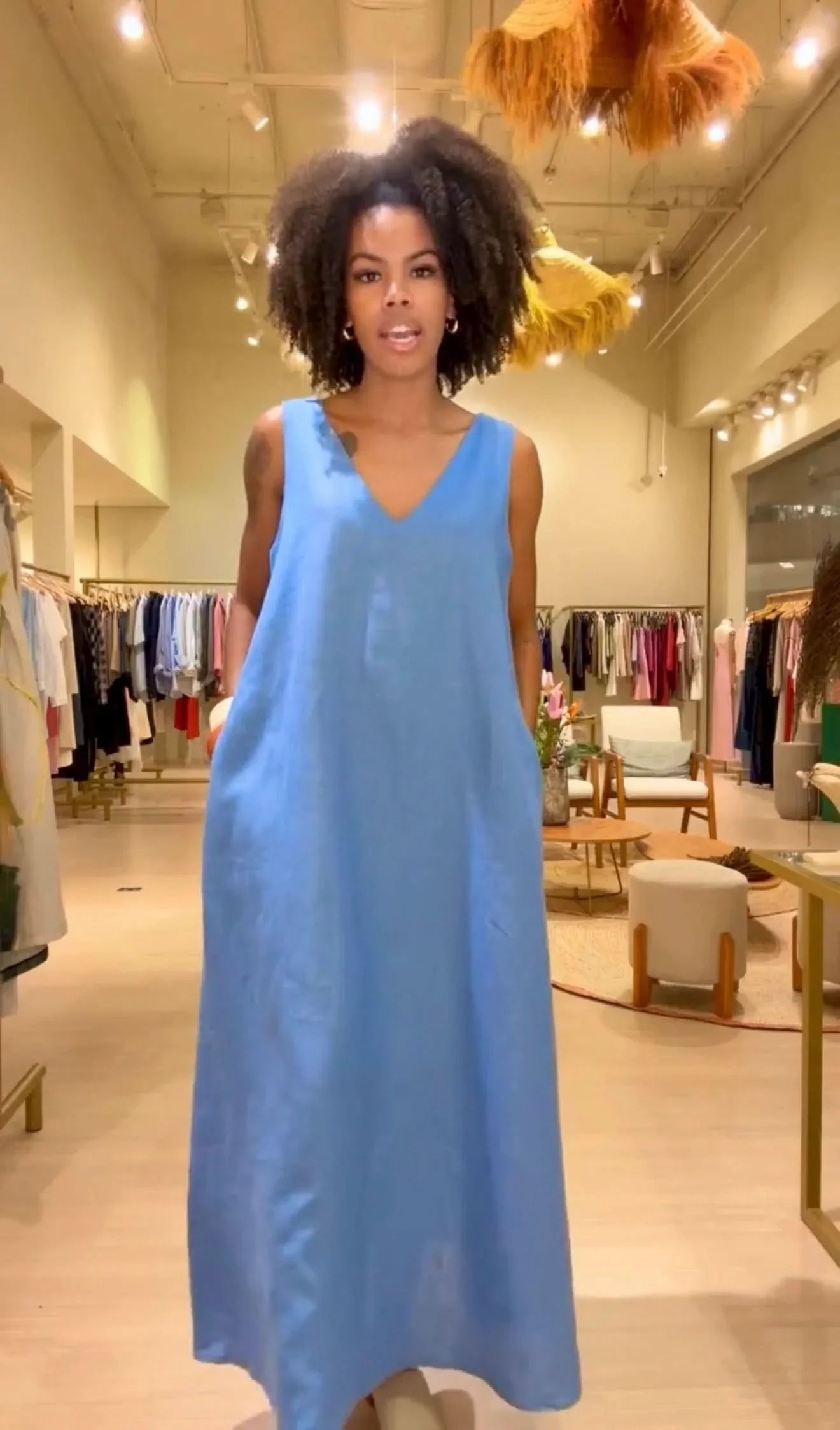 Vestido Paula Linho Azul