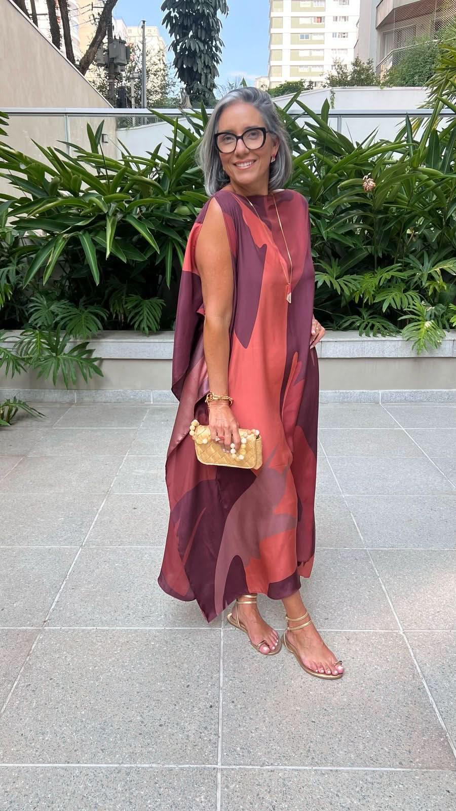 Kaftan Longo Seda Estampa Gotham