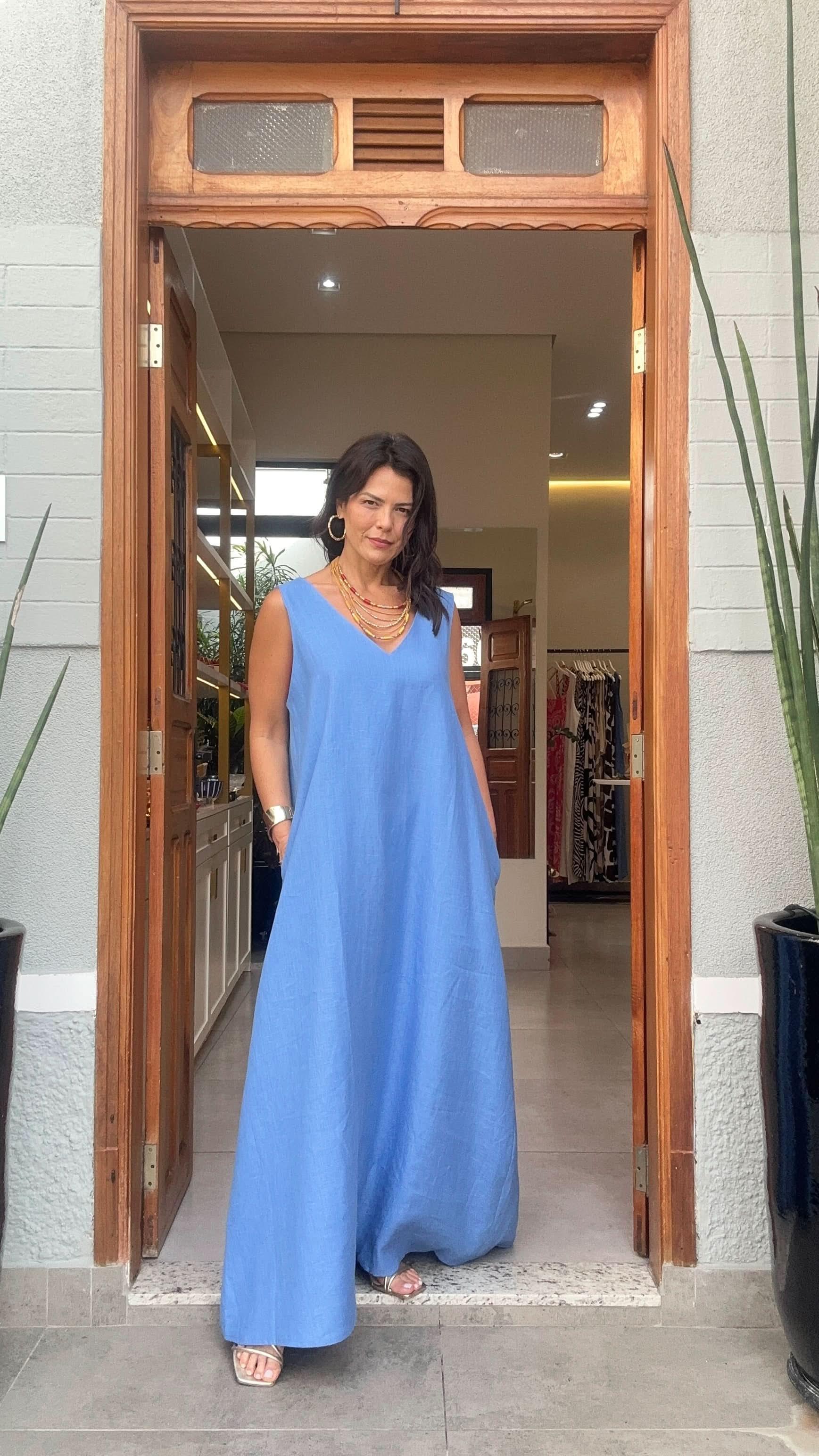 Vestido Paula Linho Azul