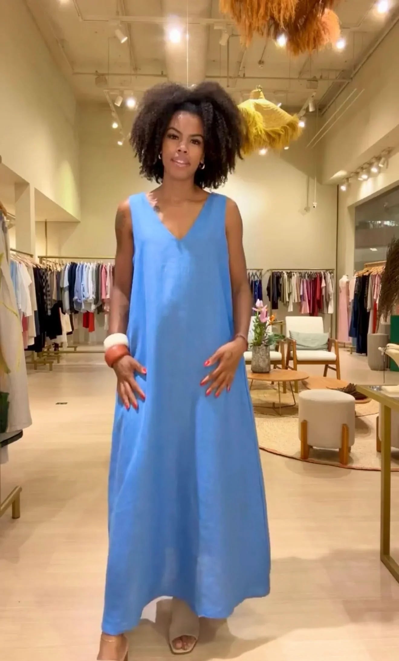Vestido Paula Linho Azul