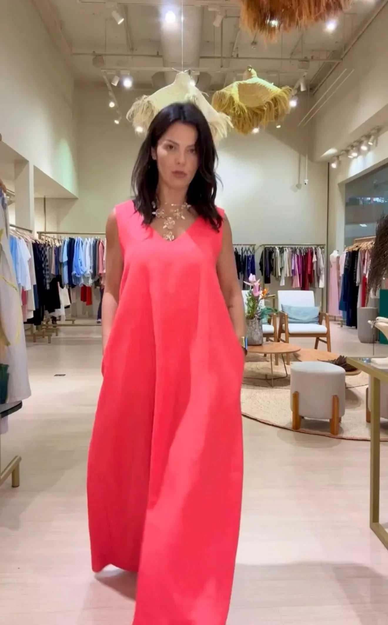 Vestido Paula Linho Cereja