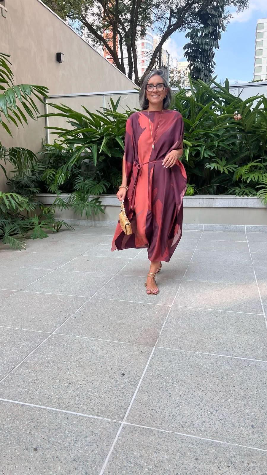 Kaftan Longo Seda Estampa Gotham