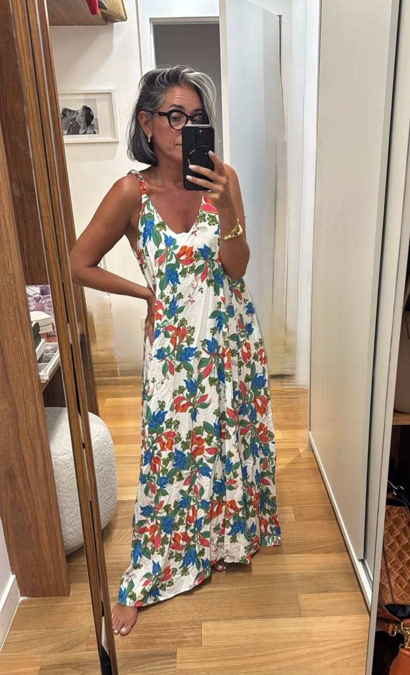 Vestido Alça Longo Estampa Garden